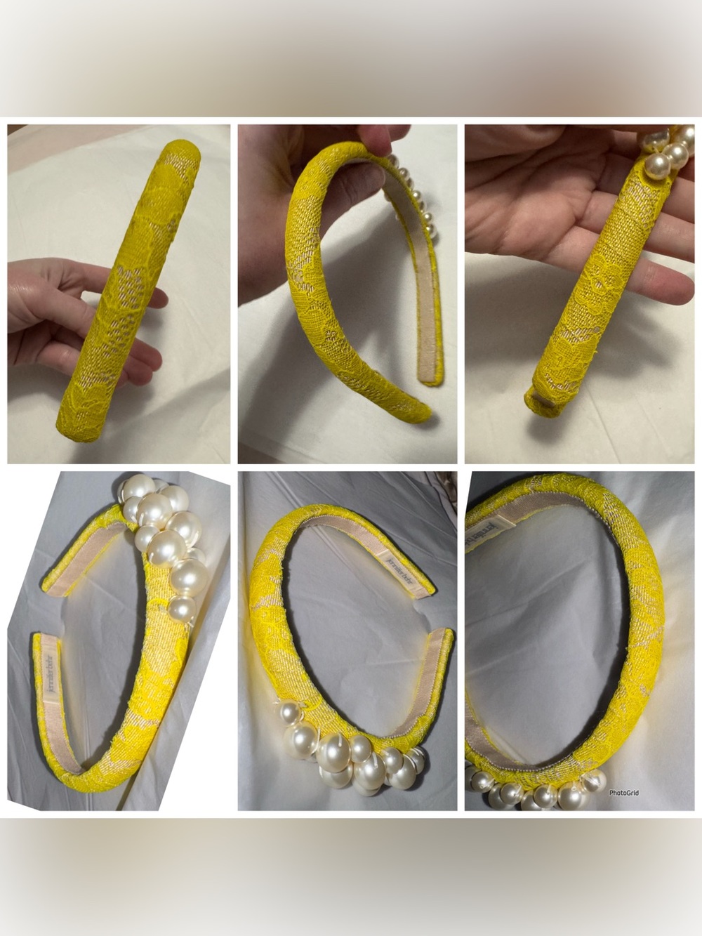 Jennifer Behr AUTHENTIC Lemon Yellow Lace Pearl Cluster Embellished Headband - Picture 14 of 16